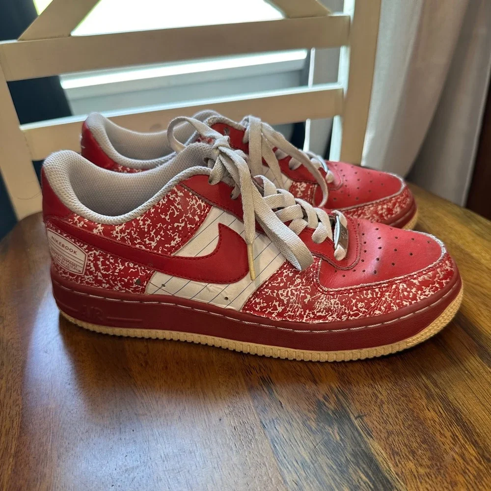 Nike Air Force 1 Low Kids Red Composition Notebook Back to School Sneakers 5.5Y